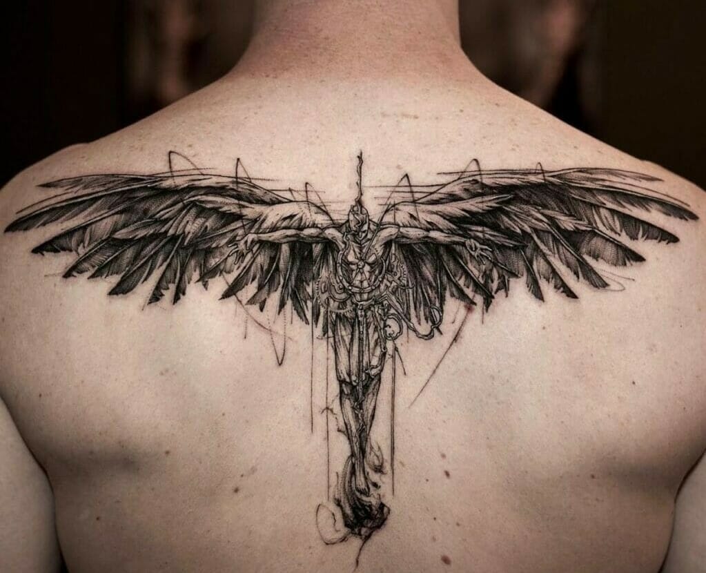 Angel Tattoos On Back Of Men