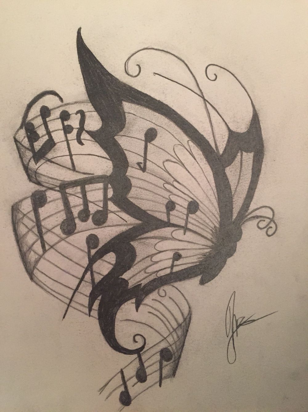 Butterfly Music Note Tattoo Drawing Butterfly Music Note Tattoo Drawing