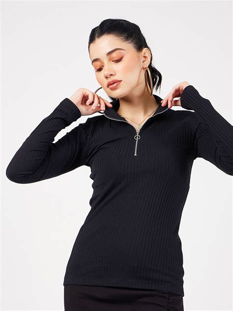 Buy Sassafras Black Ribbed High Neck Fitted Top Tops For Women 24956682 Myntra Buy Sassafras Black Ribbed High Neck Fitted Top Tops For Women 24956682 Myntra