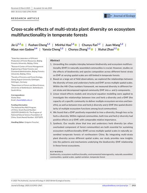 Cross Scale Effects Of Multi Strata Plant Diversity On Ecosystem Multifunctionality In Temperate Forests Li Journal Of Ecology Wiley Online Library Cross Scale Effects Of Multi Strata Plant Diversity On Ecosystem Multifunctionality In Temperate Forests Li Journal Of Ecology Wiley Online Library