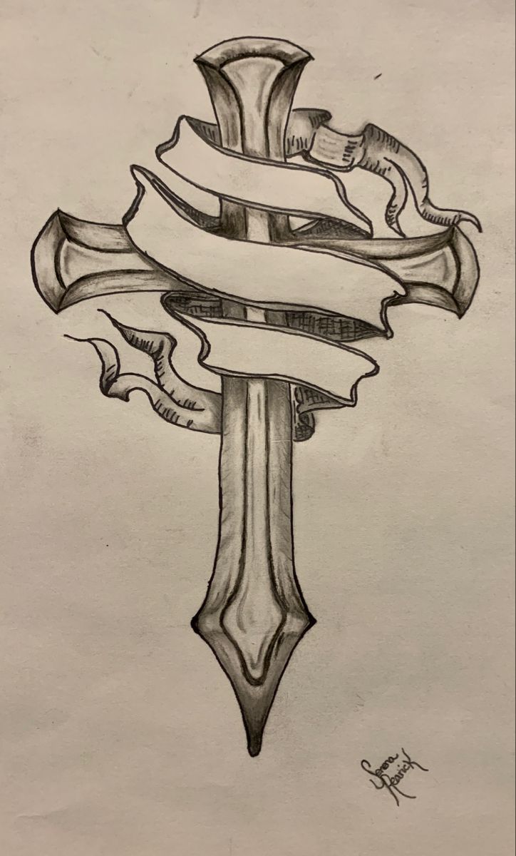Cross Tattoo Design With Ribbon By Serena Rearick
