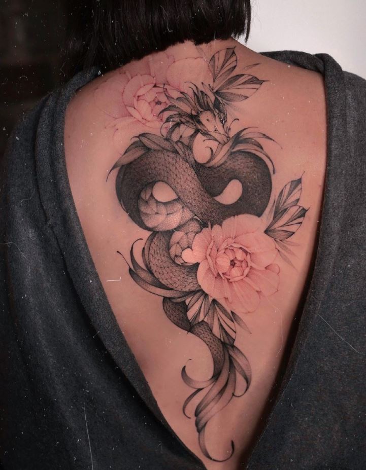 Dragon And Flower Tattoo