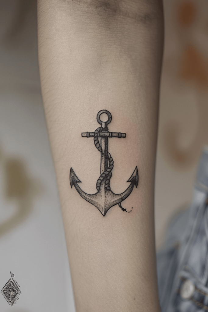 Fine Line Anchor On Her Outer Forearm Great Choice For Her First Tattoo
