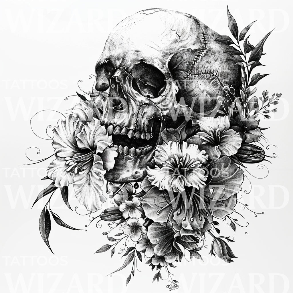 Flowers With Skulls Tattoos