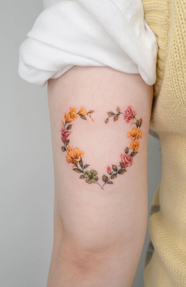 Heart With Flowers Tattoo