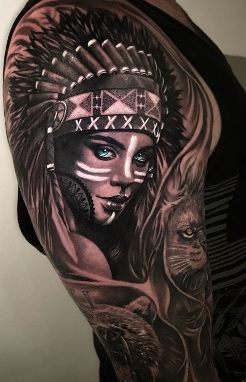 Indian Girl With Headdress And Face Paint By Dale Walsh R Tattoo
