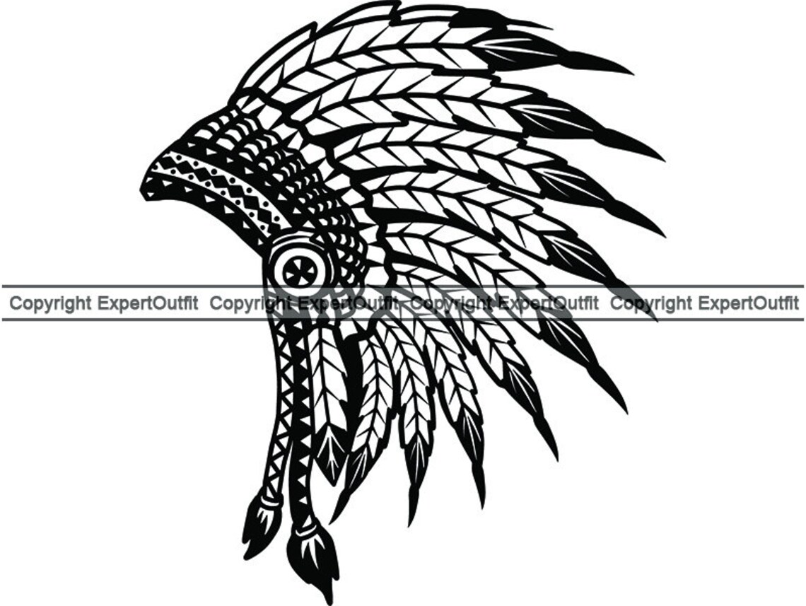 Indian Headdress 9 Native American Head Dress Tribe Chief Costume Ornate Feather Tattoo Logo Svg Eps Png Vector Cricut Cut Cutting File Etsy