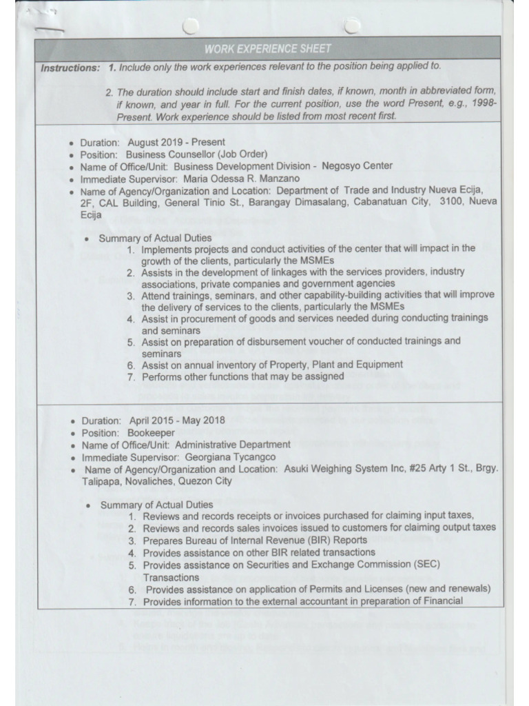 L Flores Working Experience Sheet Compressed 2 Pdf