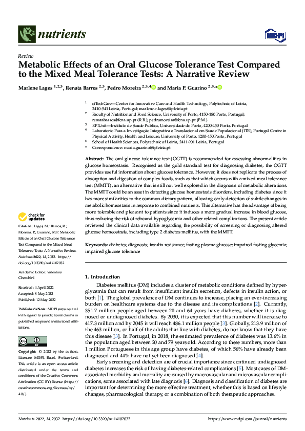 Metabolic Effects Of An Oral Glucose Tolerance Test Compared To The Mixed Meal Tolerance Tests A Narrative Review Metabolic Effects Of An Oral Glucose Tolerance Test Compared To The Mixed Meal Tolerance Tests A Narrative Review