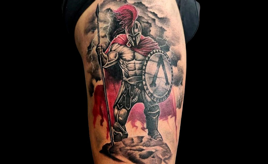 Micro Realistic Style Spartan Warrior Tattoo Placed On