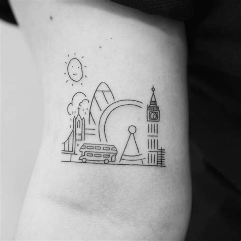 Minimalistic Fine Line London Skyline Tattoo Located On