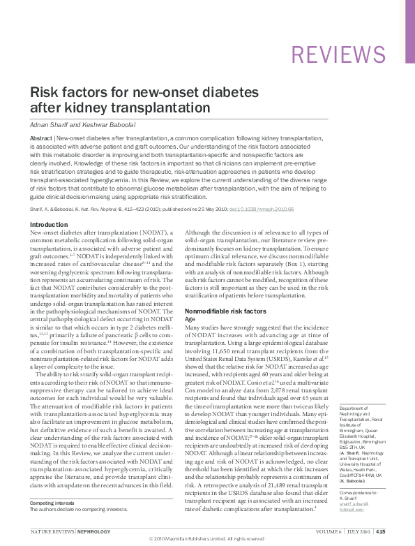 New Onset Diabetes After Organ Transplantation Risk Factors Treatment And Consequences New Onset Diabetes After Organ Transplantation Risk Factors Treatment And Consequences
