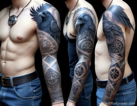 Norse Themed Full Arm Sleeve Tattoo Design Stable Diffusion Online