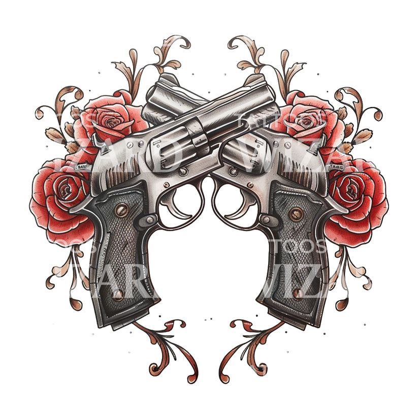 Old School Guns With Roses Tattoo Design Tattoos Wizard Designs Old School Guns With Roses Tattoo Design Tattoos Wizard Designs