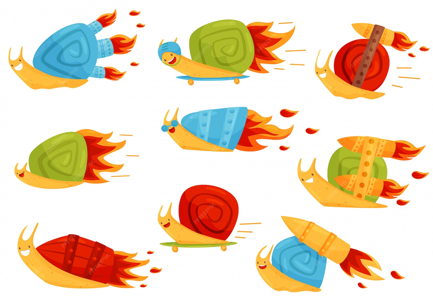 Premium Vector Collection Of Funny Snails With Turbo Speed Boosters