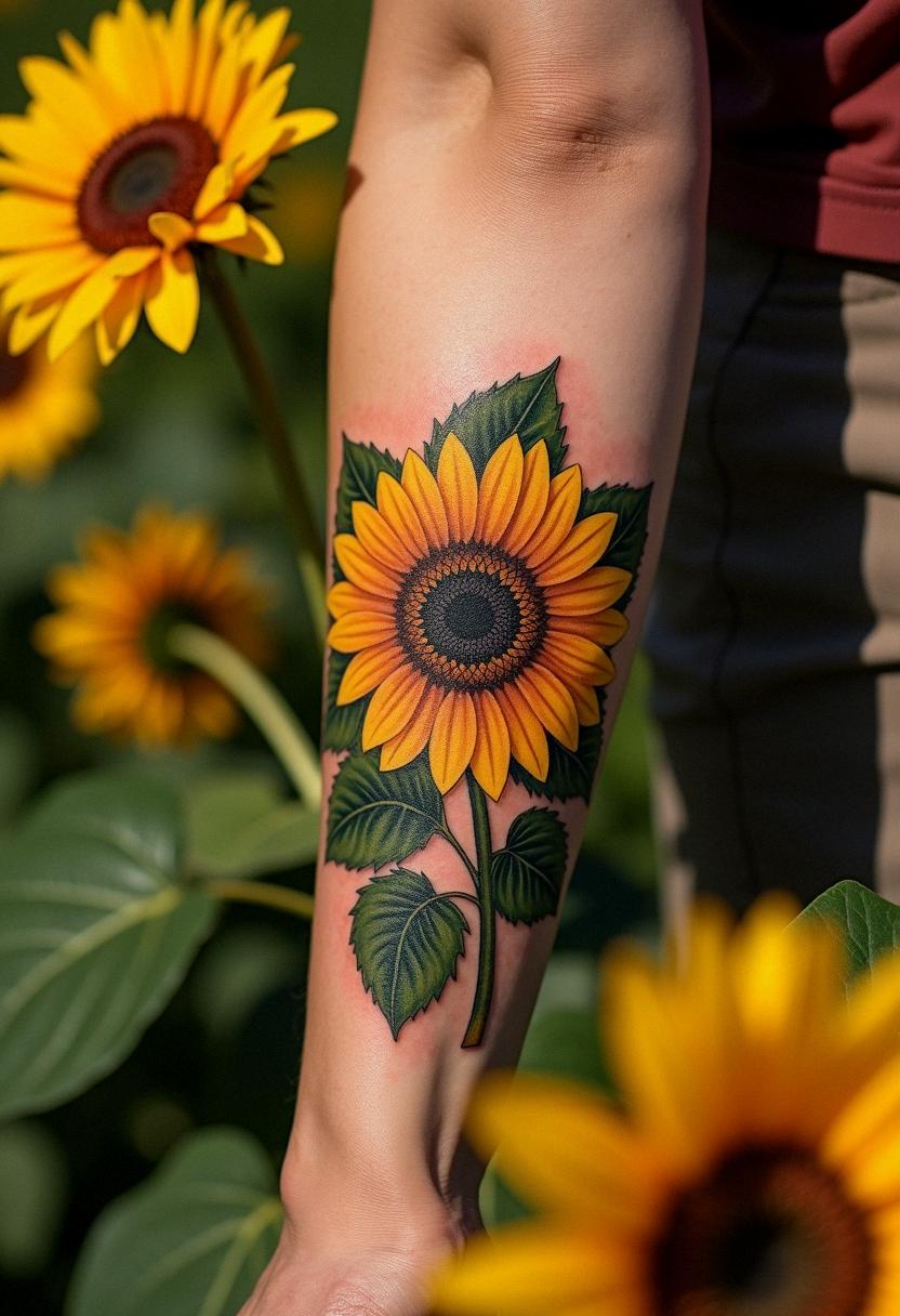 Sunflower And Quotes Tattoos