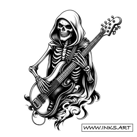Tattoo Design Skeleton Rocking A Bass Guitar Style Blackwork Tattoo Design Skeleton Rocking A Bass Guitar Style Blackwork