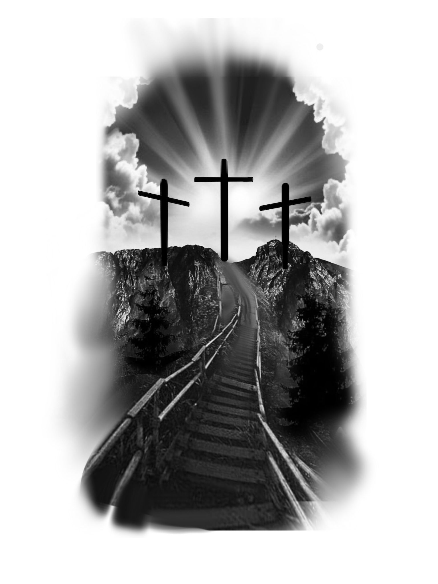 Three Crosses Tattoo Design With Mountain Background Three Crosses Tattoo Design With Mountain Background