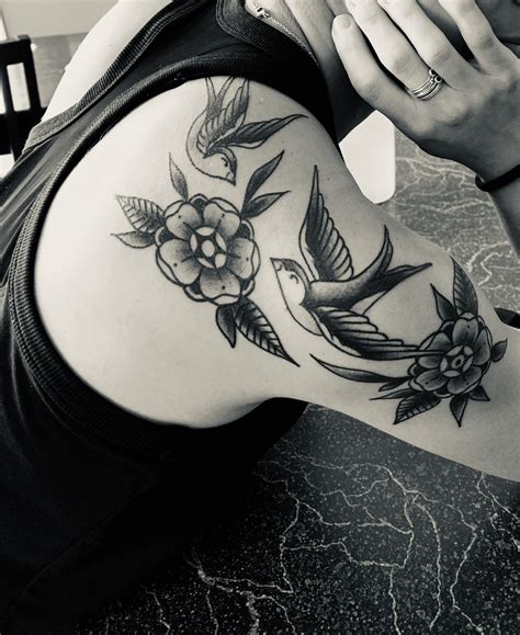 Traditional Swallow And Flower Tattoo Wrist Tattoos For Women Punk