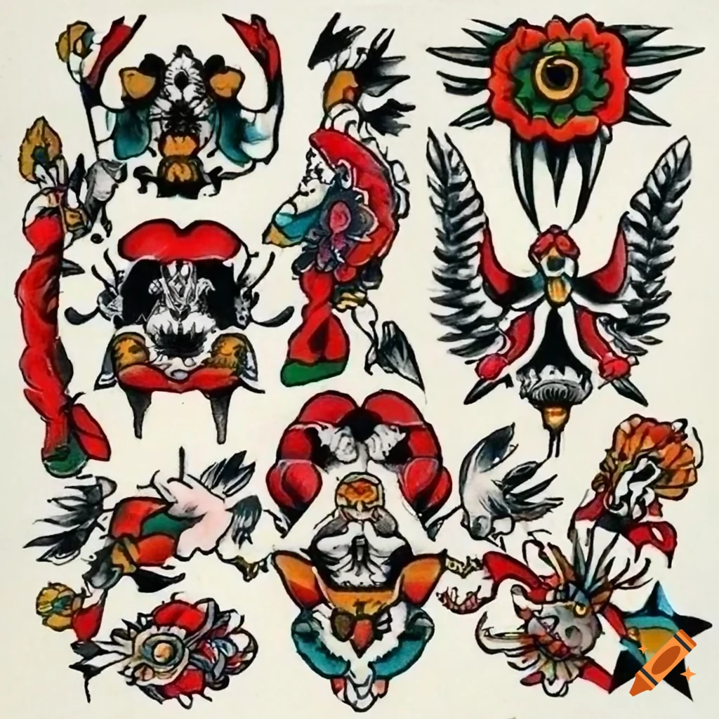 Traditional Tattoo Flash Sheet Traditional Tattoo Artwork