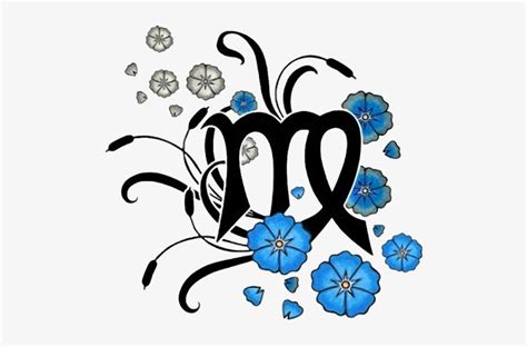 Virgo Tattoo Designs Are Symbolized By The Virgin Often Cancer Zodiac Symbol With Flowers Transparent Png 500X460 Free Download On Nicepng